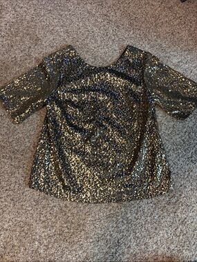Cato Black and Gold Sequin Scoop Neck Top